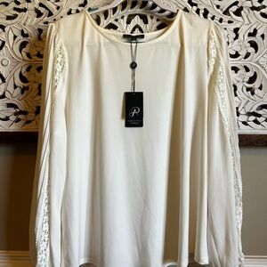 Adrianna Papell Cream Relaxed Embellished Blouse